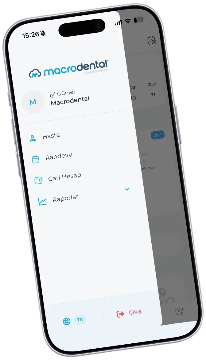 Macrodental Mobil — hasta menü ekranı